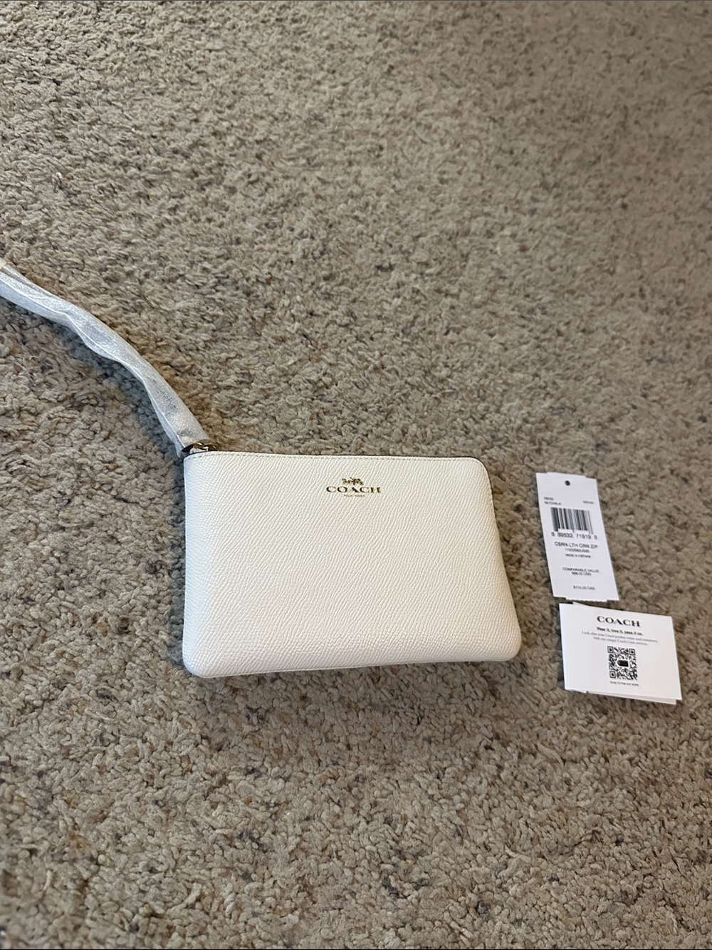 Coach Cream Leather Wristlet Pouch with Gold Logo